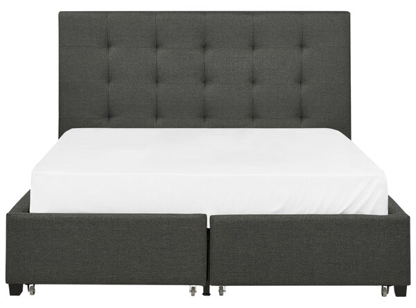 Posteľ s úložným priestorom tmavosivá látkové čalúnenie 140 x 200 cm vysoké prešívané čelo moderný štýl spálňa