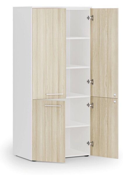 Kancelárska policová skriňa PRIMO WHITE, polené dvere, 800 x 500 x 1781 mm, biela/dub prírodná
