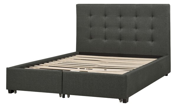 Posteľ s úložným priestorom tmavosivá látkové čalúnenie 140 x 200 cm vysoké prešívané čelo moderný štýl spálňa