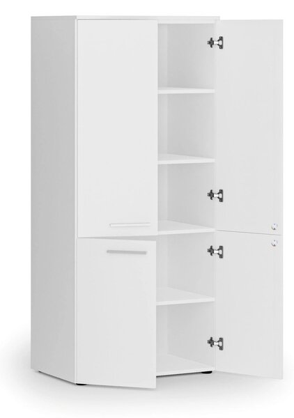 Kancelárska policová skriňa PRIMO WHITE, polené dvere, 800 x 500 x 1781 mm, biela