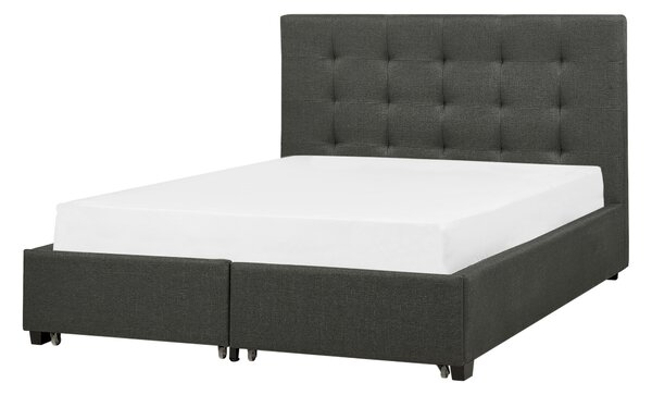Posteľ s úložným priestorom tmavosivá látkové čalúnenie 140 x 200 cm vysoké prešívané čelo moderný štýl spálňa