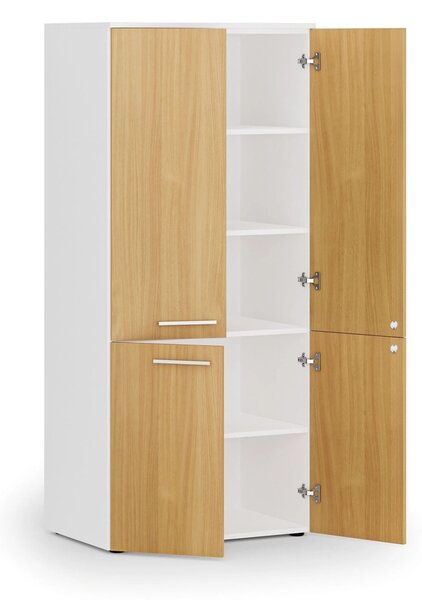 Kancelárska policová skriňa PRIMO WHITE, polené dvere, 800 x 500 x 1781 mm, biela/buk