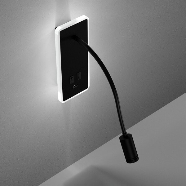 LED flexibilná nástenná lampička s USB BASE LED/8W+LED/2W/230V čierna