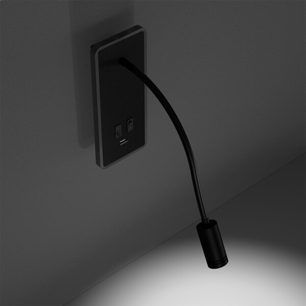 LED flexibilná nástenná lampička s USB BASE LED/8W+LED/2W/230V čierna