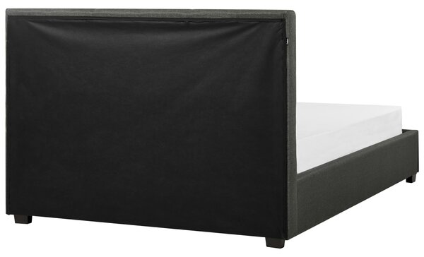 Posteľ s úložným priestorom tmavosivá látkové čalúnenie 140 x 200 cm vysoké prešívané čelo moderný štýl spálňa