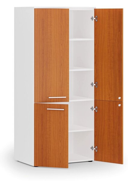Kancelárska policová skriňa PRIMO WHITE, polené dvere, 800 x 500 x 1781 mm, biela/čerešňa