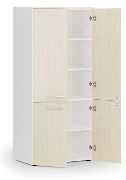 Kancelárska policová skriňa PRIMO WHITE, polené dvere, 800 x 500 x 1781 mm, biela/breza