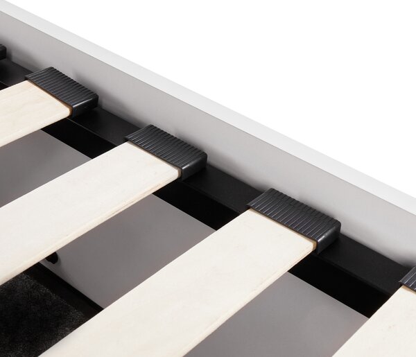 Posteľ s úložným priestorom biela MDF 90 x 200 cm rám postele s lamelovým roštom a čelom moderný dizajn spálňa