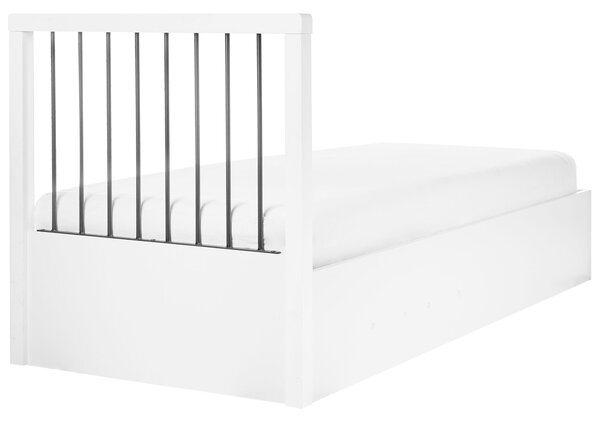 Posteľ s úložným priestorom biela MDF 90 x 200 cm rám postele s lamelovým roštom a čelom moderný dizajn spálňa
