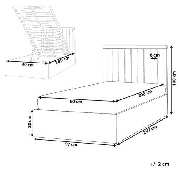 Posteľ s úložným priestorom biela MDF 90 x 200 cm rám postele s lamelovým roštom a čelom moderný dizajn spálňa