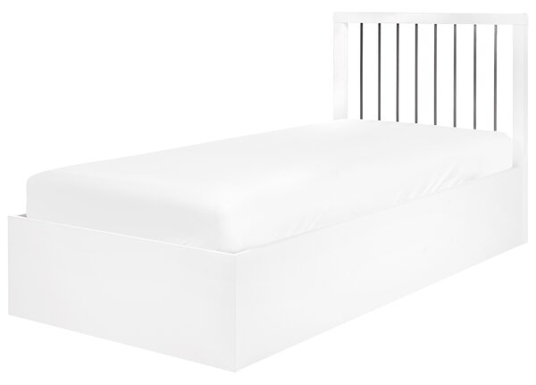 Posteľ s úložným priestorom biela MDF 90 x 200 cm rám postele s lamelovým roštom a čelom moderný dizajn spálňa