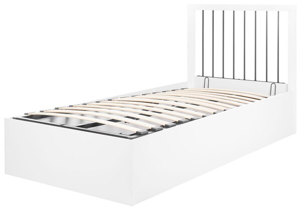 Posteľ s úložným priestorom biela MDF 90 x 200 cm rám postele s lamelovým roštom a čelom moderný dizajn spálňa