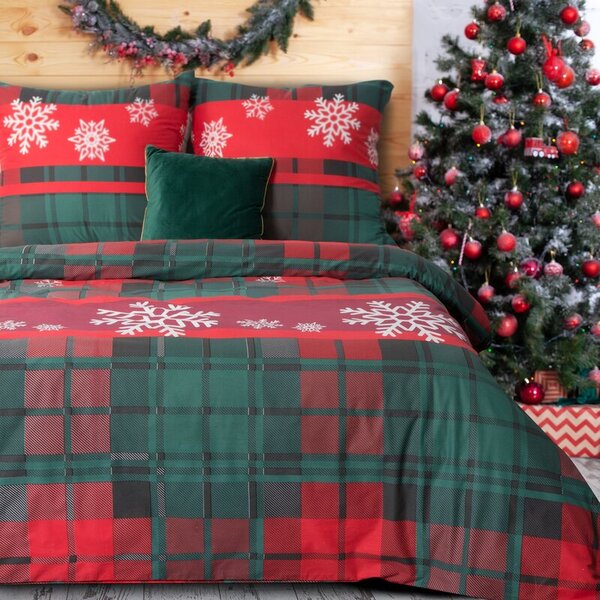 EUROFIRANY Bavlnená posteľná súprava s vianočnou potlačou 160 x 200 cm, 2 ks. 70 x 80 cm červená