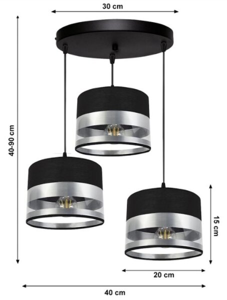 Luster na lanku MILO 3xE27/60W/230V strieborná/čierna
