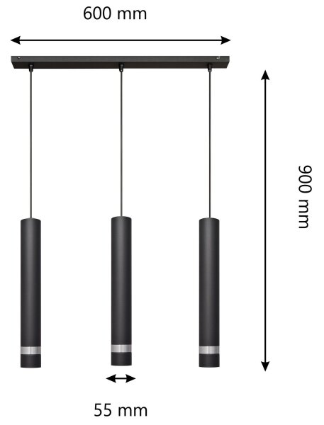 LED Luster na lanku TUBA 3xGU10/4,8W/230V čierna/chróm