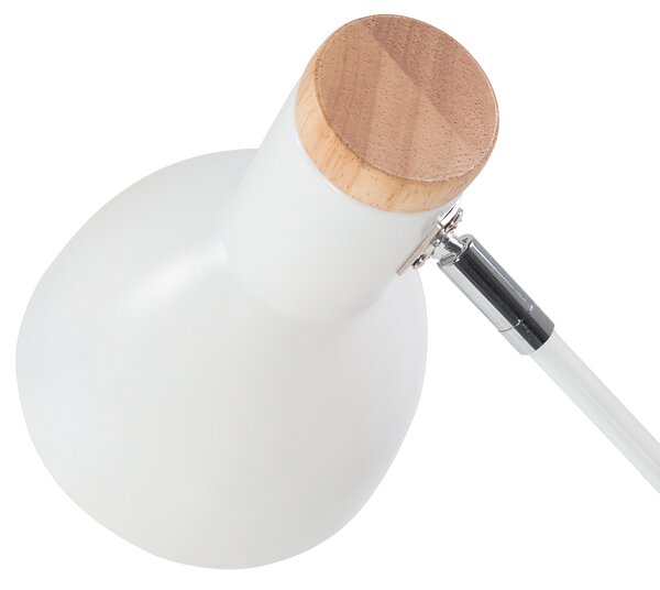 Kancelárska lampa biely kov a drevo 50 cm rameno a tienidlo nastaviteľný kábel s vypínačom priemyselného vzhľadu