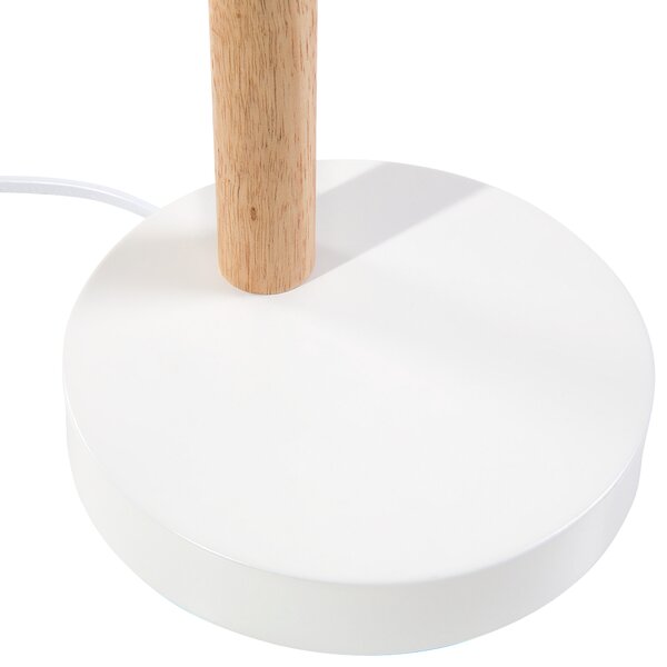 Kancelárska lampa biely kov a drevo 50 cm rameno a tienidlo nastaviteľný kábel s vypínačom priemyselného vzhľadu
