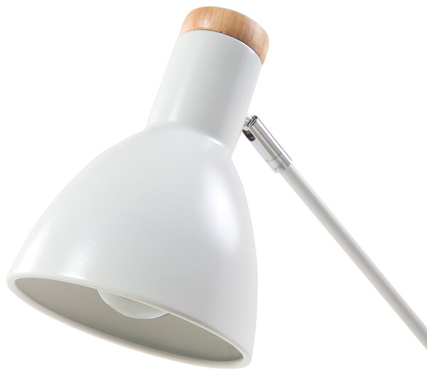 Kancelárska lampa biely kov a drevo 50 cm rameno a tienidlo nastaviteľný kábel s vypínačom priemyselného vzhľadu