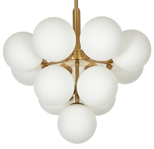 Závesná lampa mosadzná kovová 100 cm s 13 tienidlami biele sklenené tienidlá elegantný luster
