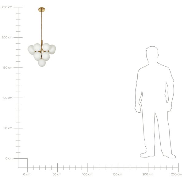 Závesná lampa mosadzná kovová 100 cm s 13 tienidlami biele sklenené tienidlá elegantný luster