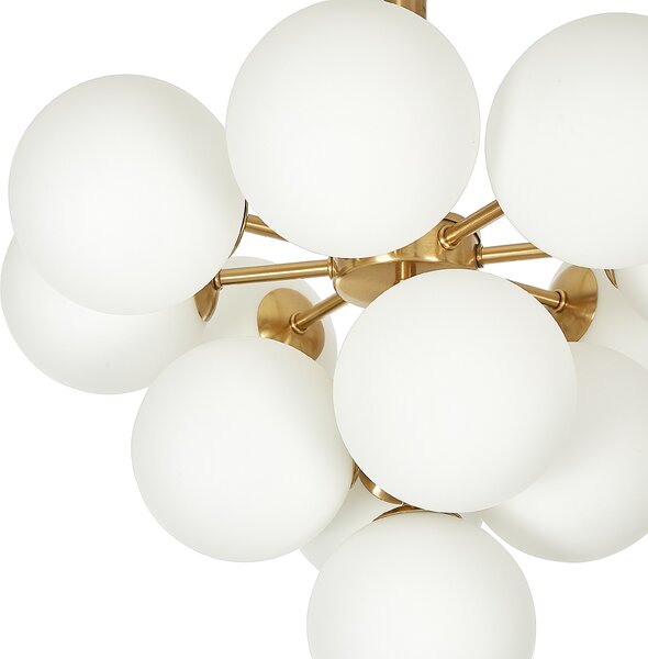 Závesná lampa mosadzná kovová 100 cm s 13 tienidlami biele sklenené tienidlá elegantný luster