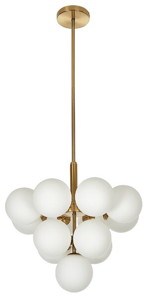 Závesná lampa mosadzná kovová 100 cm s 13 tienidlami biele sklenené tienidlá elegantný luster