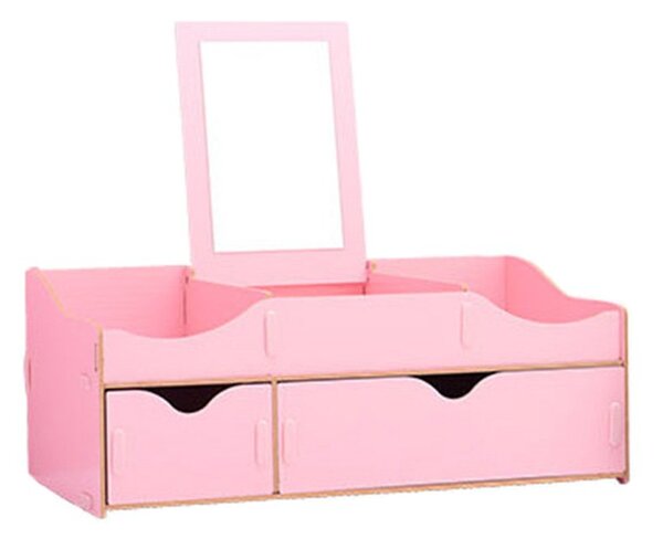 Organizér na kozmetiku a hračky s 2 zásuvkami a zrkadlom ružový