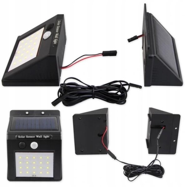 LED solárne nástenné svietidlo so snímačom a externým panelom LED/0,55W/3,7V IP44