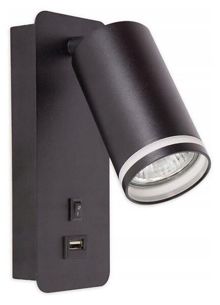 Nástenné bodové svietidlo s USB nabíjačkou 1xGU10/35W/230V čierna