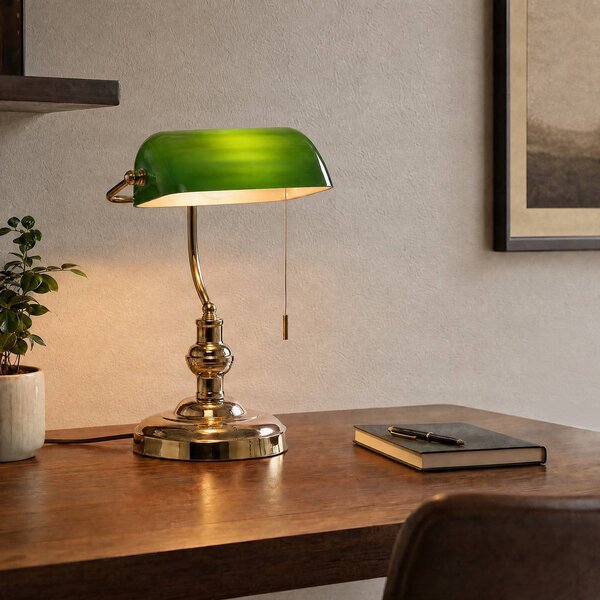 Lindby Stolová lampa Milenka, mosadz, výška 39 cm, kov, Mosadz / zlato, Obývacia izba / jedáleň, kov, Starožitný, Stolová lampa