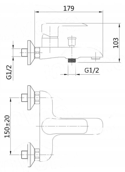 Invena Siros, vaňová batéria, chrómová, BW-90-001-A