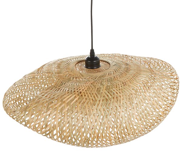 Závesná lampa prírodná svetlé bambusové drevo pletené tienidlo moderný štýl obývačka jedáleň