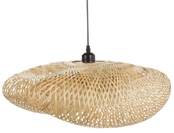Závesná lampa prírodná svetlé bambusové drevo pletené tienidlo moderný štýl obývačka jedáleň