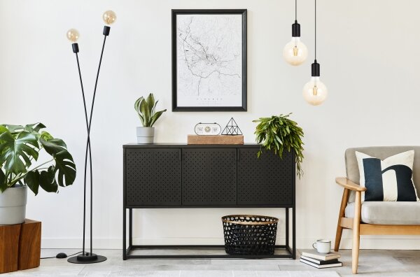Luster na lanku MIROS 2xE27/60W/230V guľatý čierna