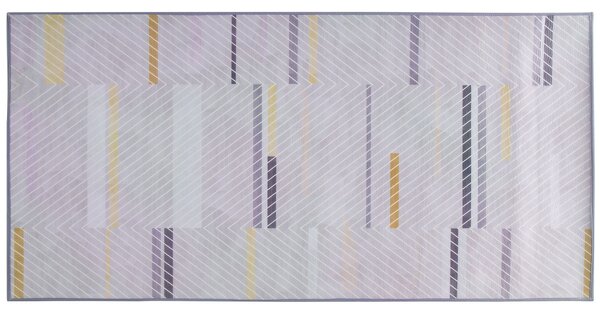 Koberec sivý so žltým polyesterom s krátkym vlasom s geometrickým vzorom 80x 150 cm
