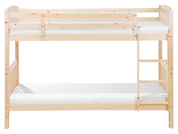 Poschodová posteľ svetlohnedá borovicové drevo 90 x 200 cm lamelový rošt s rebríkom moderný štýl detská izba