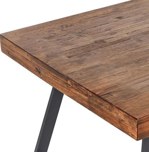 Jedálenský stôl tmavohnedý borovicové drevo MDF 180 x 90 cm stabilné čierne kovové nohy jedáleň obývacia izba industriálny štýl