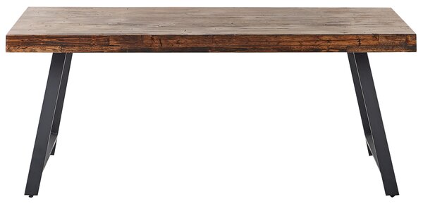 Jedálenský stôl tmavohnedý borovicové drevo MDF 180 x 90 cm stabilné čierne kovové nohy jedáleň obývacia izba industriálny štýl