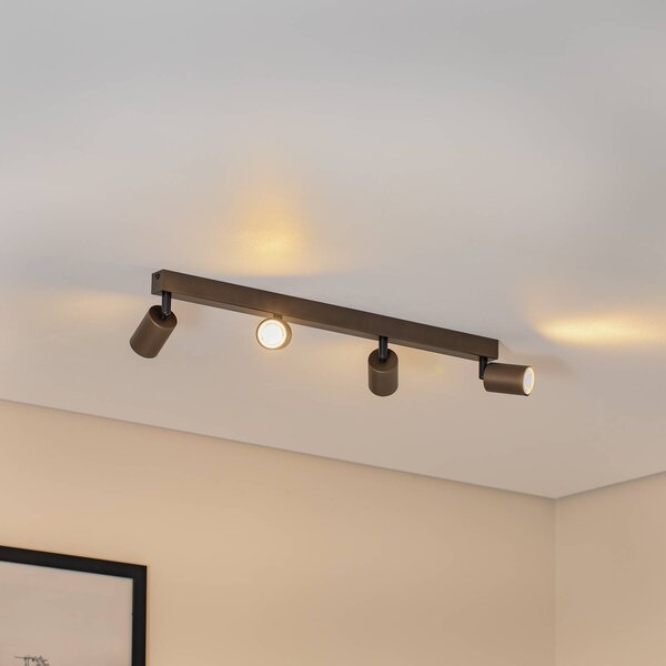 TK Lighting Stropný reflektor Top, nastaviteľný, hnedý, štvorplameňový lineárny, Hnedá / hrdzavá, Obývacia izba / jedáleň, kov, Moderný, Stropné svetlo polkruhové s priestorom