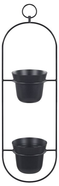 Závesný kvetináč kovový čierny 18 x 12 x 62 cm vonkajšie a vnútorné na 2 rastliny vodeodolný priemyselný moderný