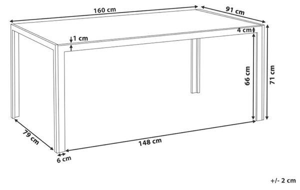 Záhradný jedálenský stôl béžová vrchná doska z tvrdeného skla biely hliníkový rám 160 x 90 cm moderný dizajn exteriér
