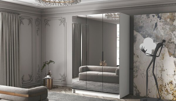 Zrkadlová šatníková skriňa 150 cm COVO 3 - biela / čierne úchyty