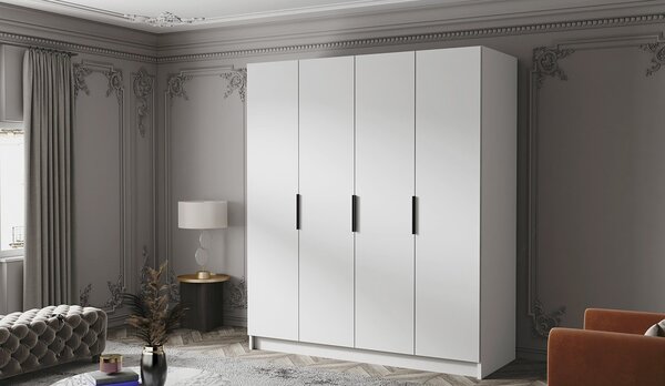 Šatníková skriňa 200 cm KAOS 1 - biela / čierne úchyty