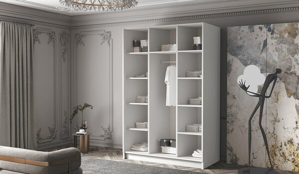 Zrkadlová šatníková skriňa 150 cm COVO 3 - biela / čierne úchyty