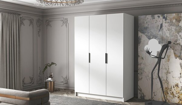 Šatníková skriňa 150 cm COVO 1 - biela / čierne úchyty