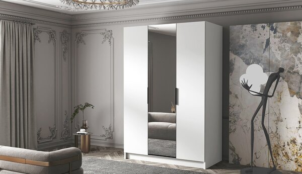 Šatníková skriňa so zrkadlom 150 cm COVO 2 - biela / čierne úchyty