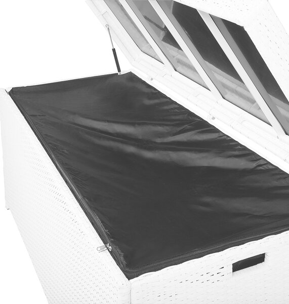 Vonkajší úložný box biely umelý ratan 158 x 63 cm záhradný box na vankúše moderný štýl terasa záhrada