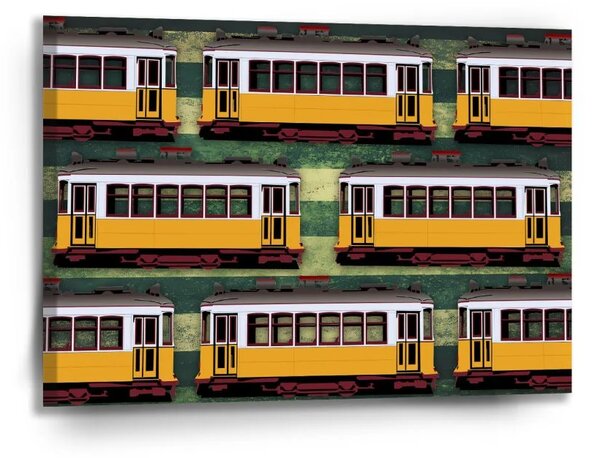 Sablio Obraz Lisabonské historické električky Zelený Pattern - 90x60 cm