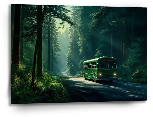 Sablio Obraz Zelený autobus v lese - 90x60 cm