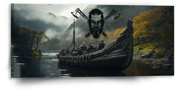 Sablio Obraz Vikingové Loď - 110x50 cm